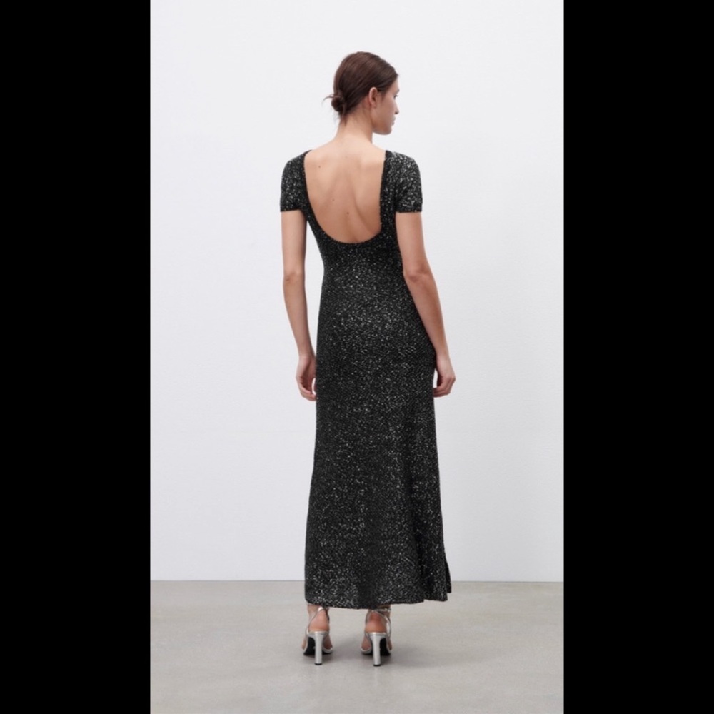 ZARA NWT LIMITED EDITION SEQUIN KNIT DRESS - BLACK - Picture 10 of 13